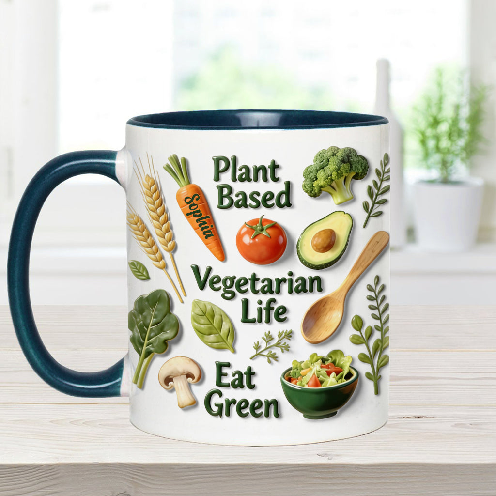 Vegetarisches Leben – Personalisierte Tasse und Untersetzer mit Tierarzt-Motiv
