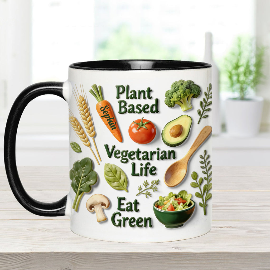 Vegetarisches Leben – Personalisierte Tasse und Untersetzer mit Tierarzt-Motiv