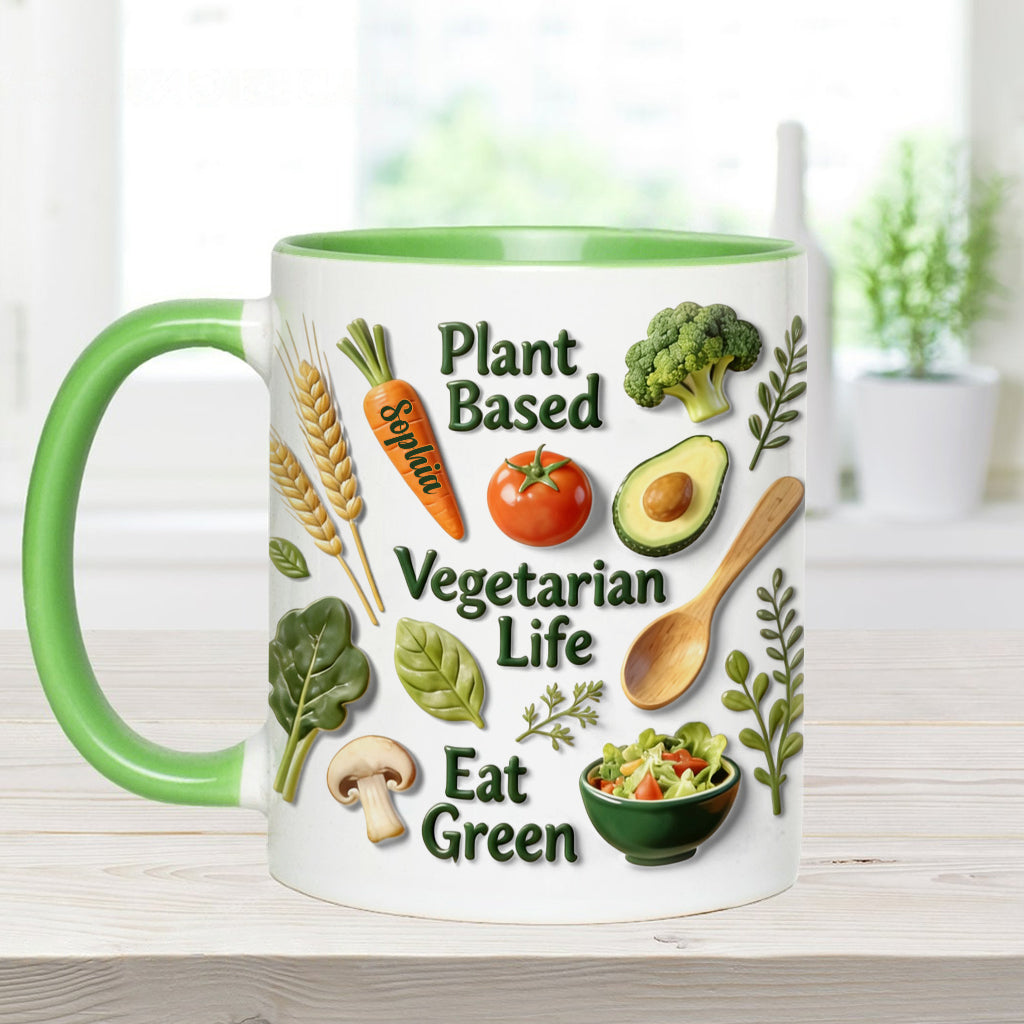 Vegetarisches Leben – Personalisierte Tasse und Untersetzer mit Tierarzt-Motiv
