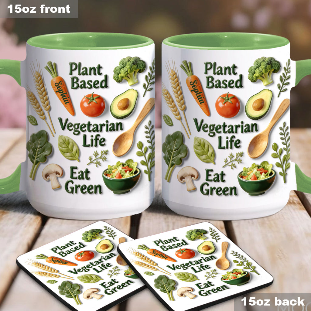 Vegetarisches Leben – Personalisierte Tasse und Untersetzer mit Tierarzt-Motiv