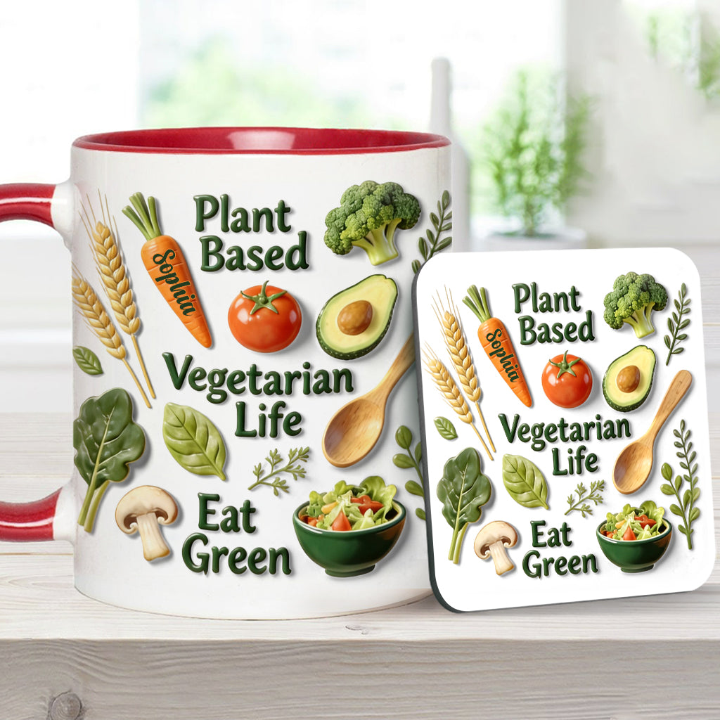 Vegetarisches Leben – Personalisierte Tasse und Untersetzer mit Tierarzt-Motiv