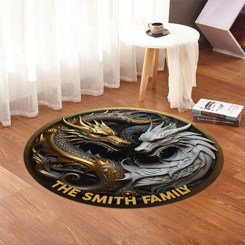 Majestic Dragons - Personalized Dragon Round Rug