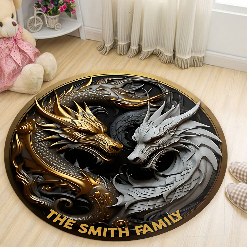 Majestic Dragons - Personalized Dragon Round Rug