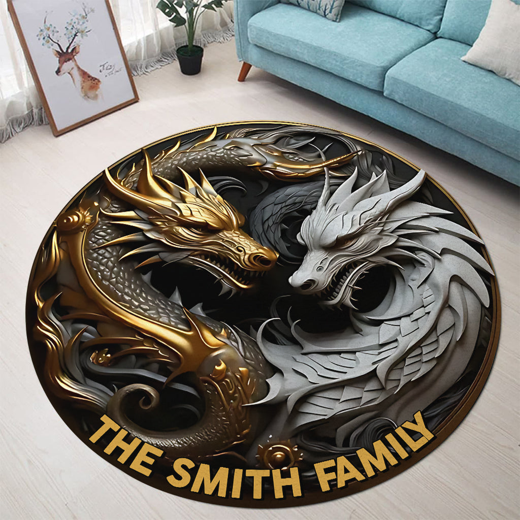 Majestic Dragons - Personalized Dragon Round Rug