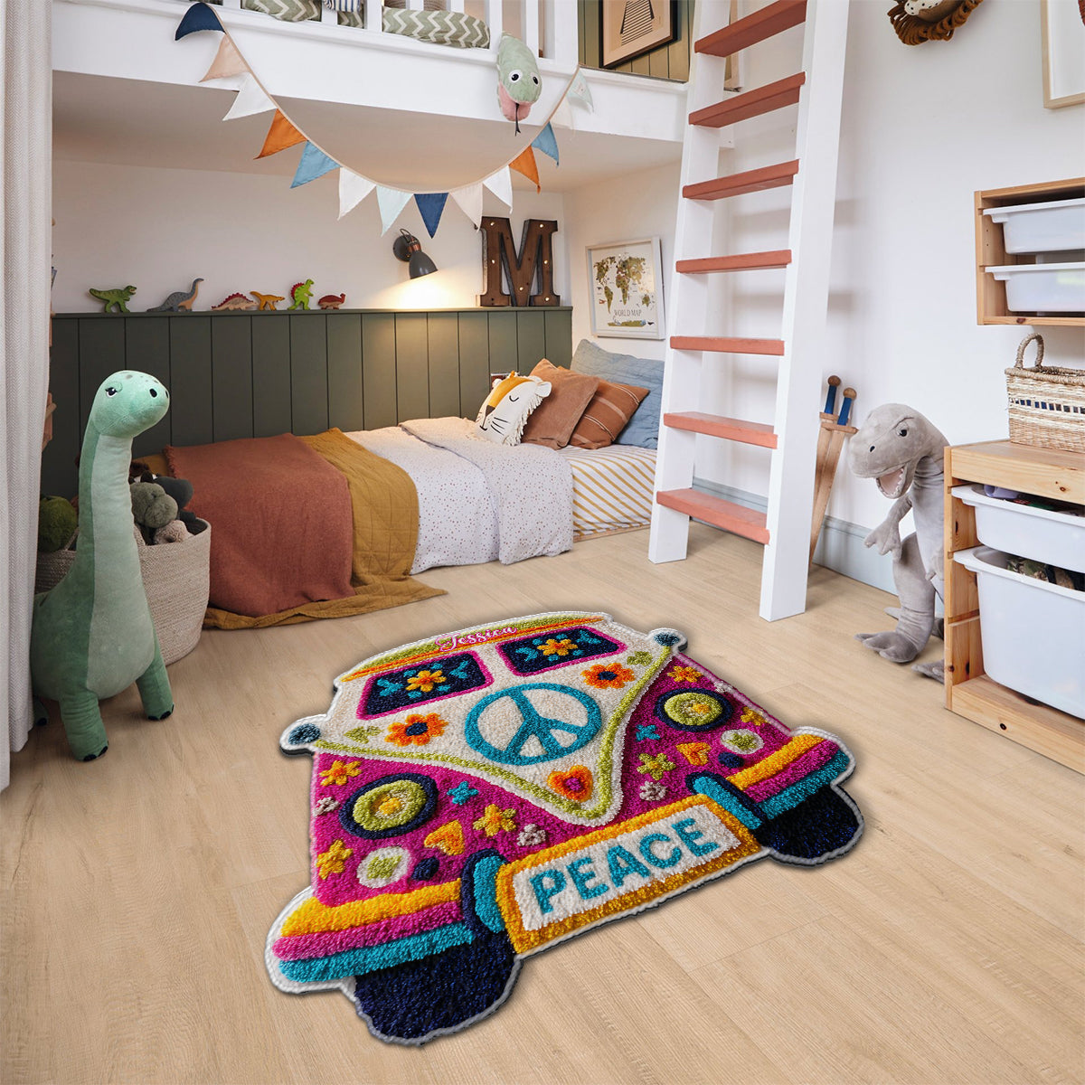 Hippie Van - Personalized Hippie Non-Slip Tufted Rug