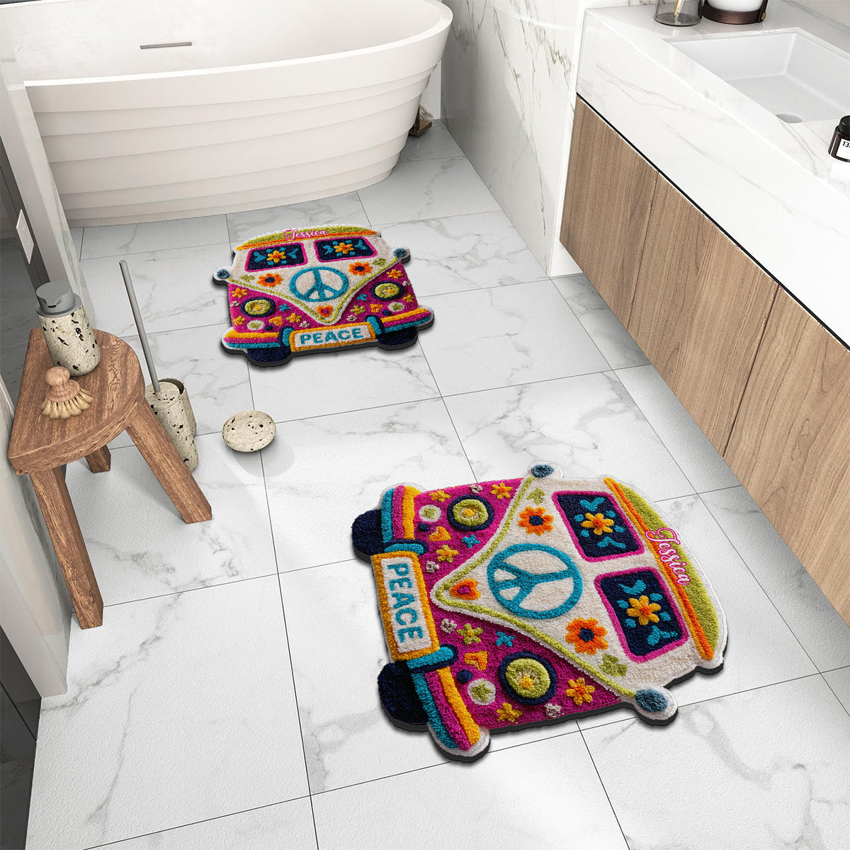 Hippie Van - Personalized Hippie Non-Slip Tufted Rug