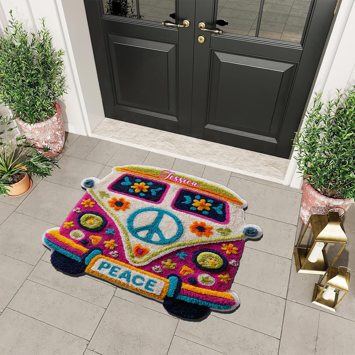 Hippie Van - Personalized Hippie Non-Slip Tufted Rug