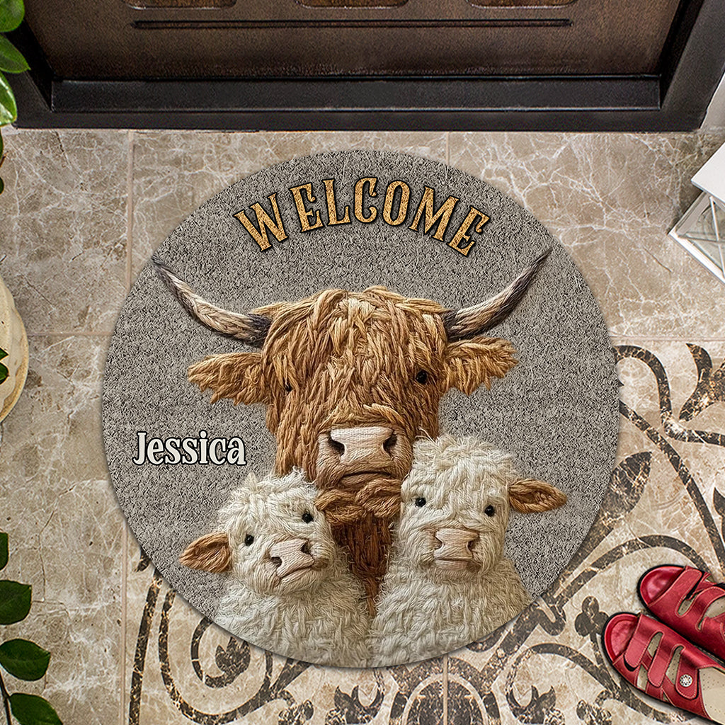 Love Highland Cow Welcome - Personalized Highland Cow Shaped Doormat/ Rug