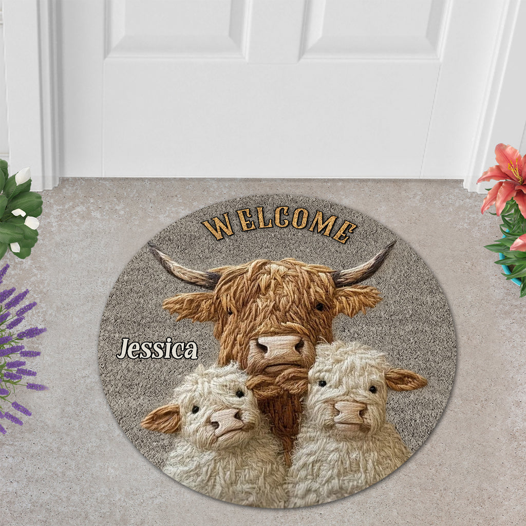 Love Highland Cow Welcome - Personalized Highland Cow Shaped Doormat/ Rug