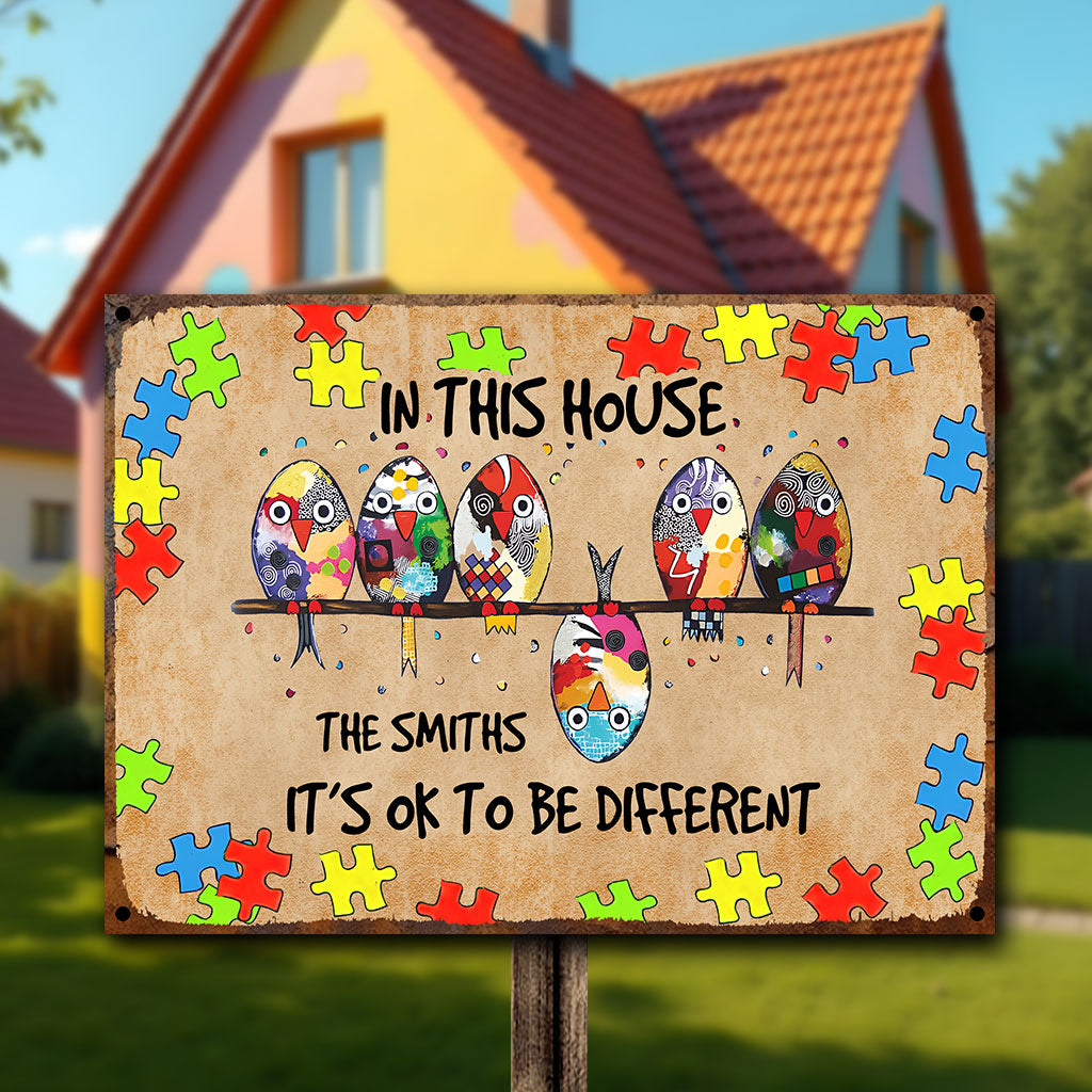 Autism Decor - In This House, It's Ok To Be Different - Personalized Autism Awareness Rectangle Metal Sign