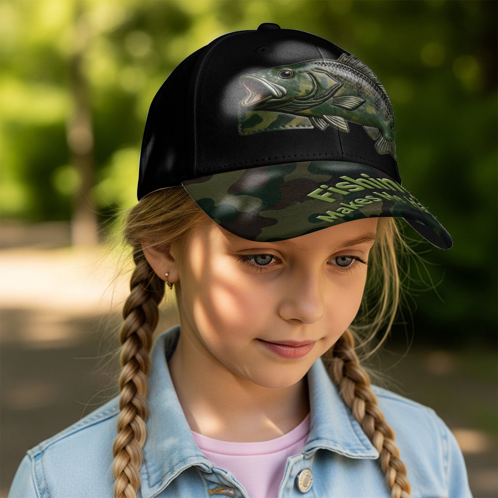 La pêche me rend heureux - Casquette de pêche classique personnalisée