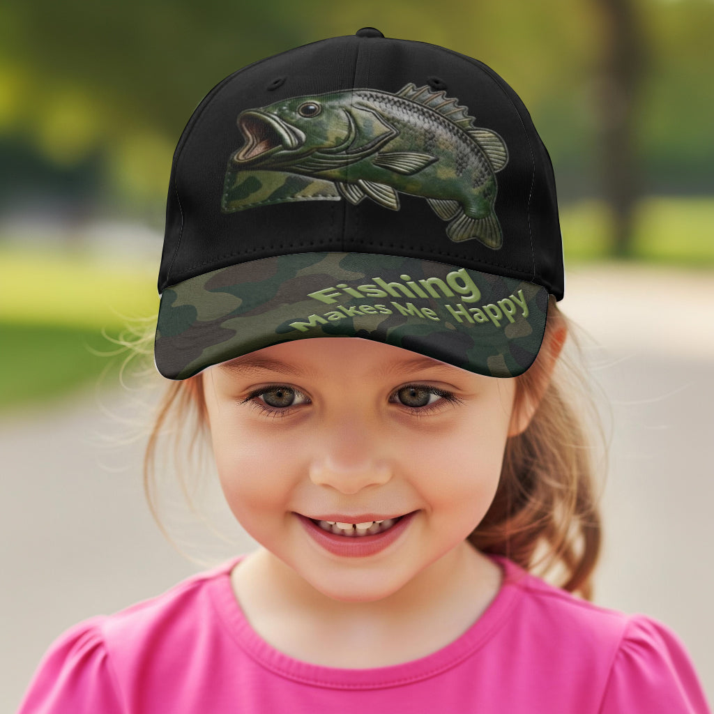 La pêche me rend heureux - Casquette de pêche classique personnalisée