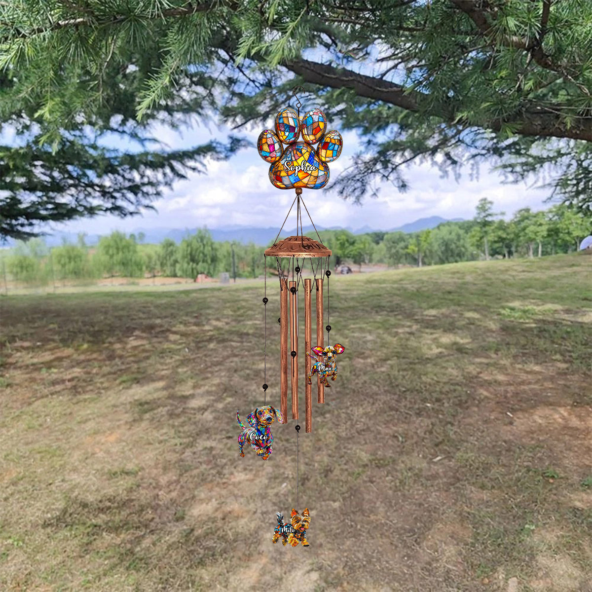 Stunning Gift For Dog Lover - Personalized Dog Wind Chime With Charms