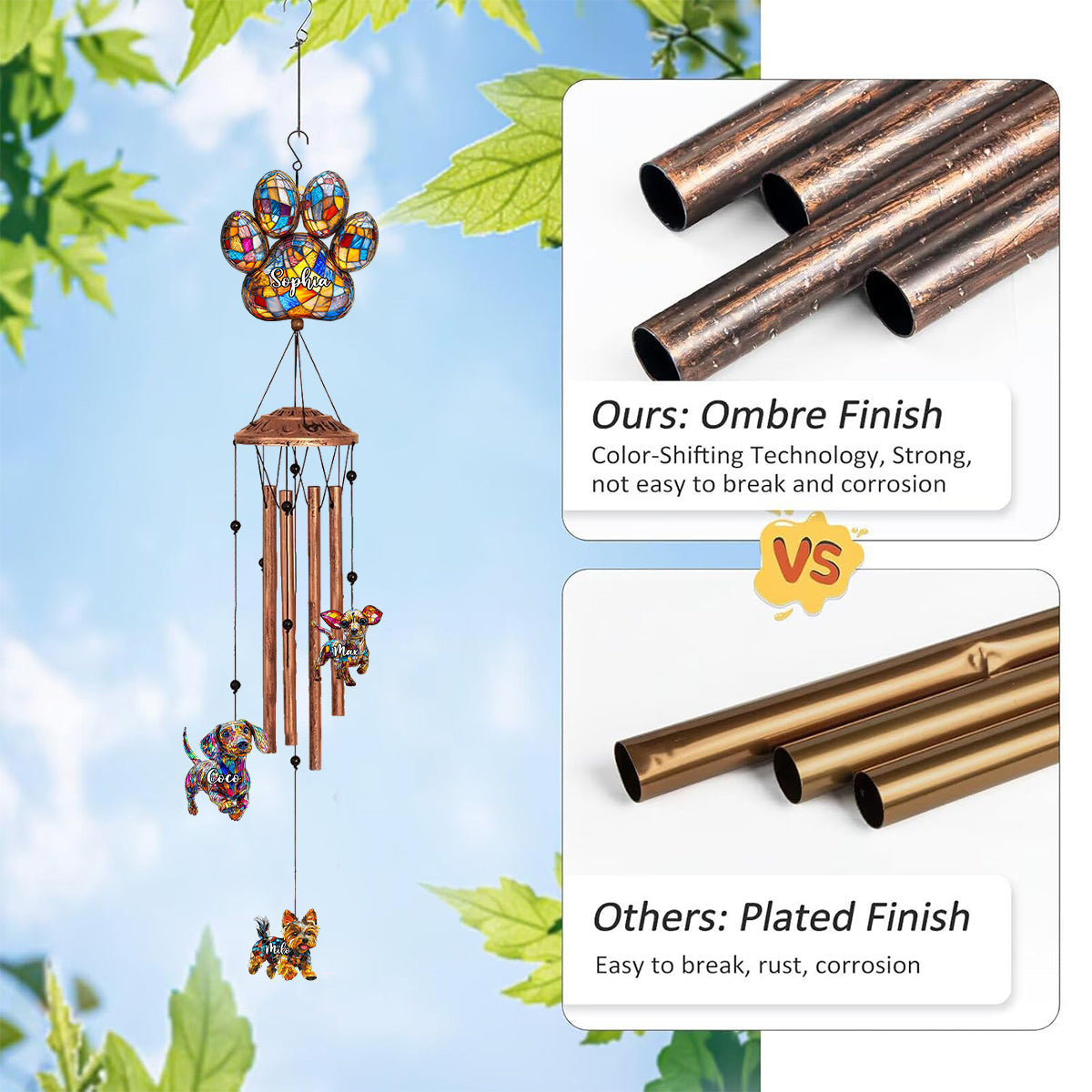 Stunning Gift For Dog Lover - Personalized Dog Wind Chime With Charms