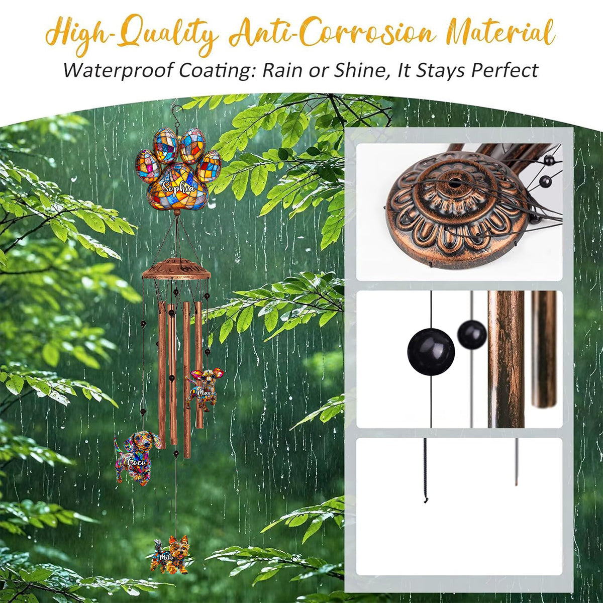 Stunning Gift For Dog Lover - Personalized Dog Wind Chime With Charms
