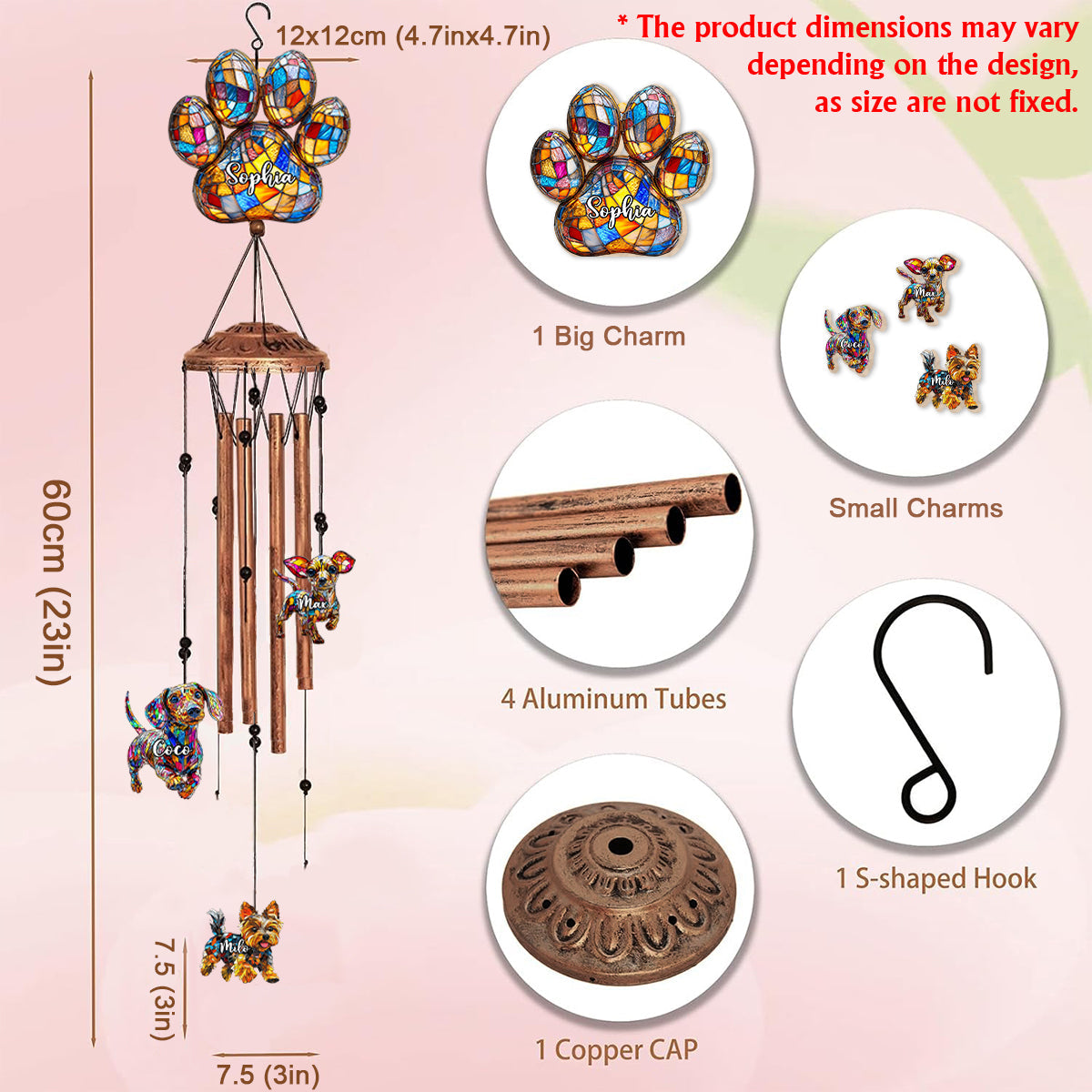 Stunning Gift For Dog Lover - Personalized Dog Wind Chime With Charms