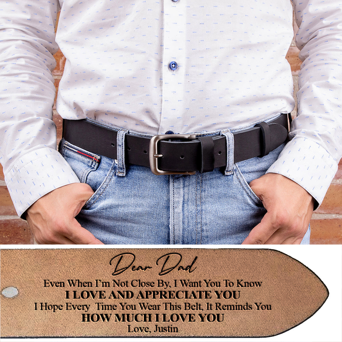 I Love You - Personalized Father Leather Belt