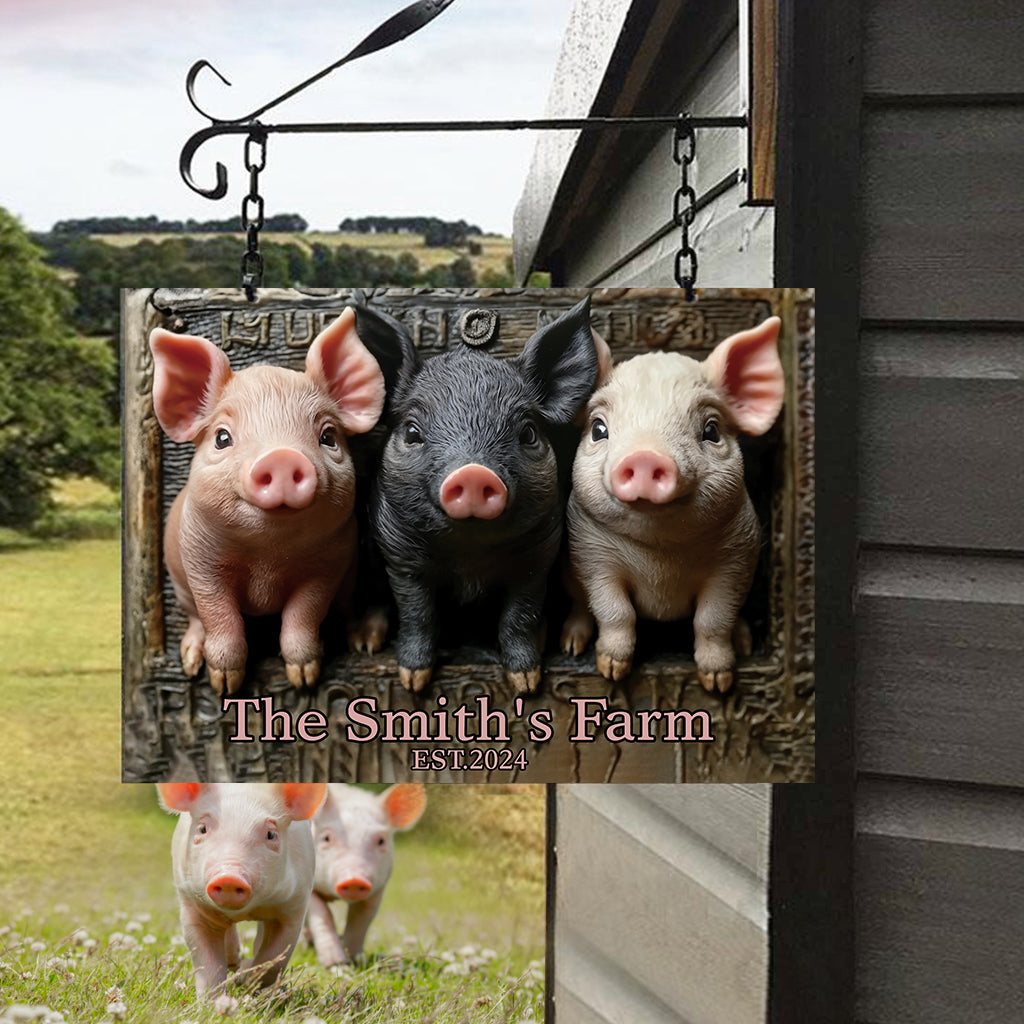 Welcome To Our Farm - Personalized Pig Lover Rectangle Metal Sign