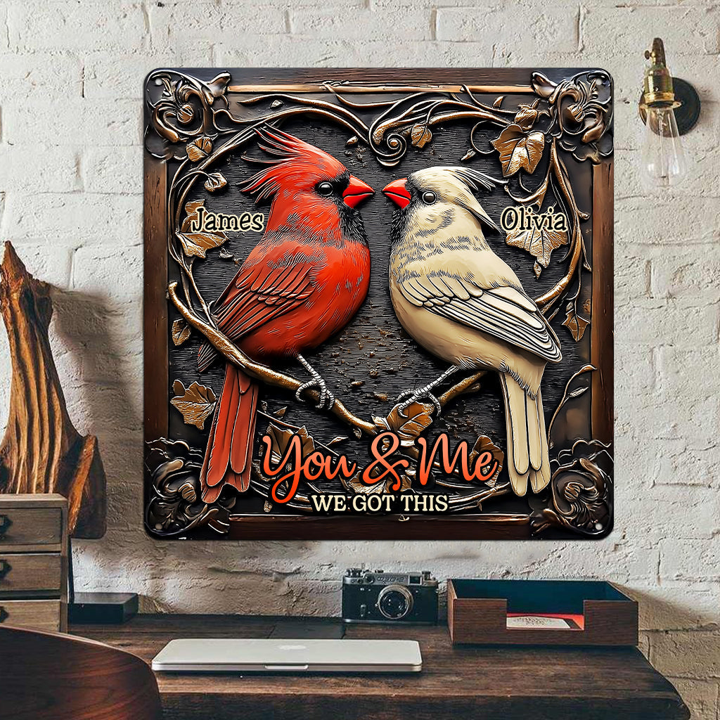 Cardinal Bird Couple - Personalized Couple Cut Metal Sign