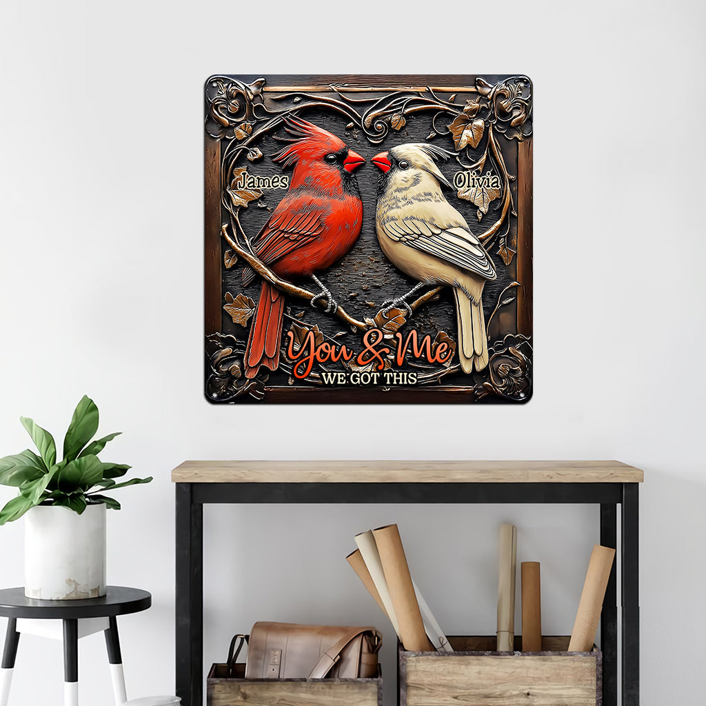 Cardinal Bird Couple - Personalized Couple Cut Metal Sign