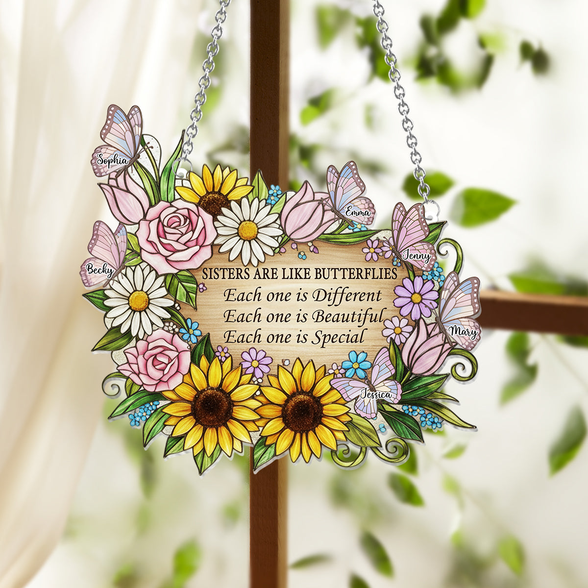 Sisters Are Like Butterflies - Personalized Sister Window Hanging Suncatcher Ornament