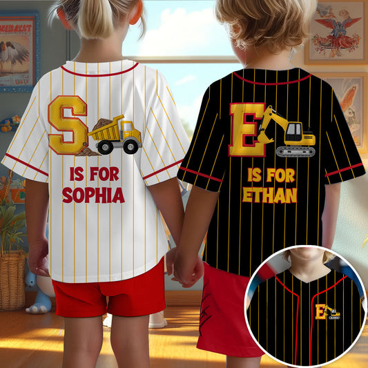 Alphabet Construction Vehicles - Personalized Kid Baseball Jersey