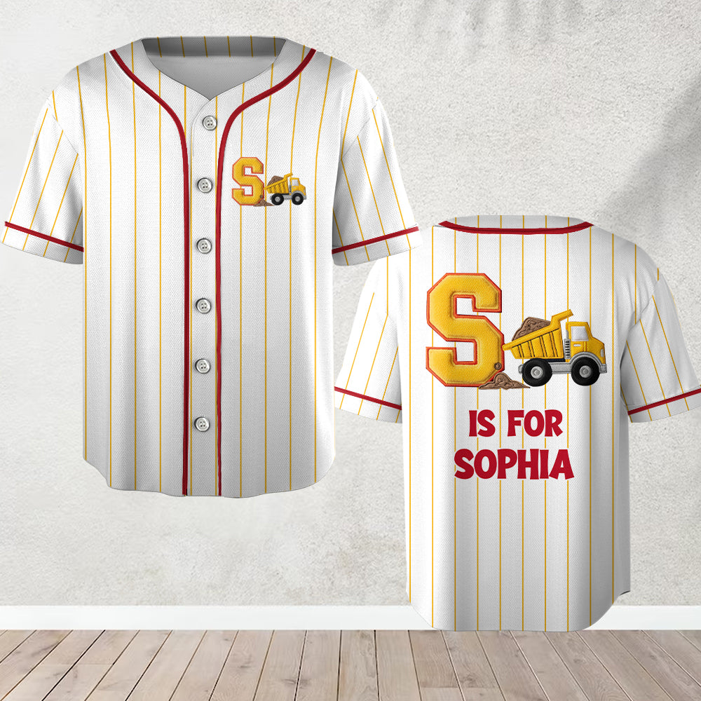 Alphabet Construction Vehicles - Personalized Kid Baseball Jersey
