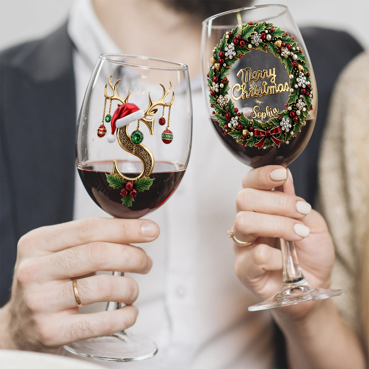 Merry Christmas - Personalized Family Wine Glass With Long Stem