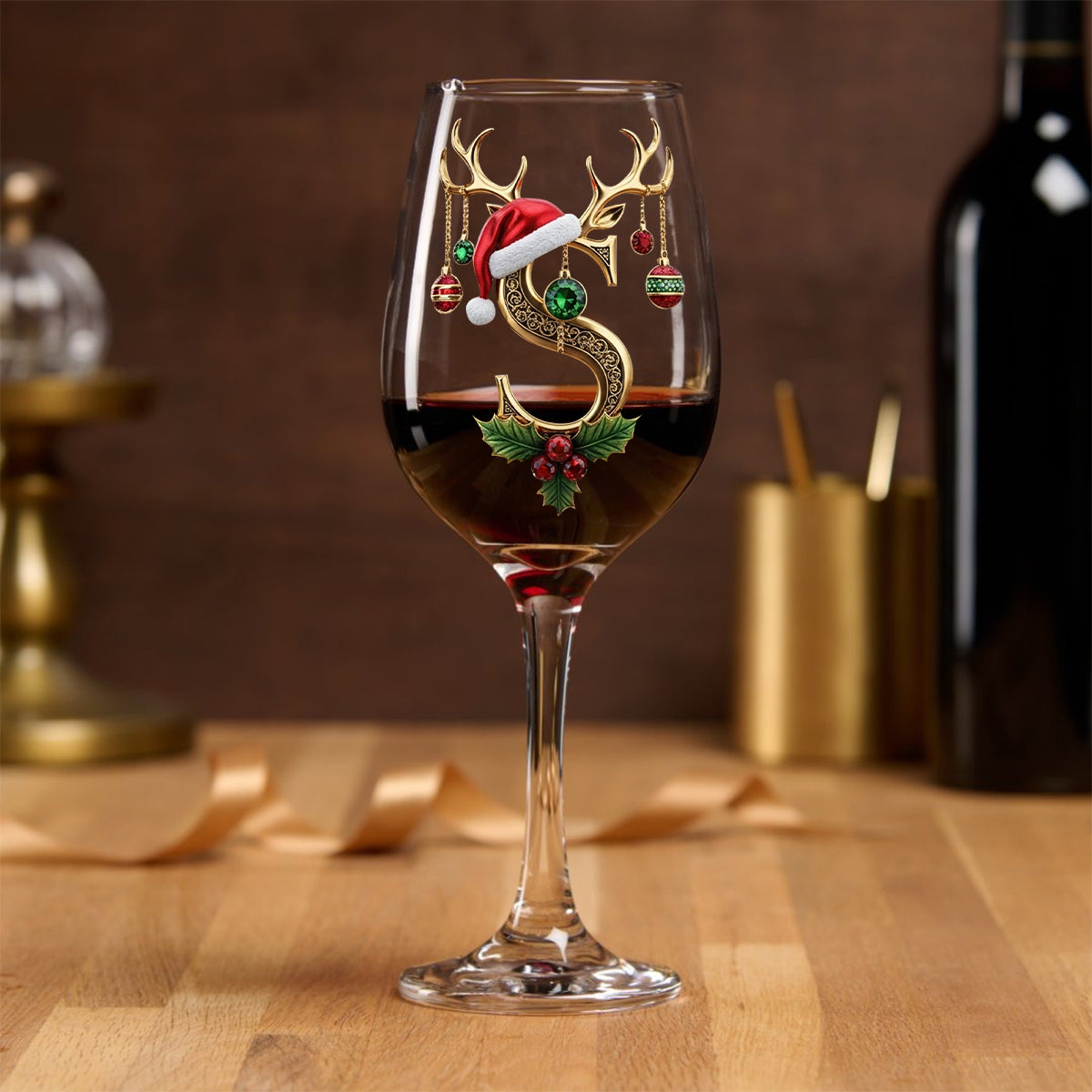 Merry Christmas - Personalized Family Wine Glass With Long Stem