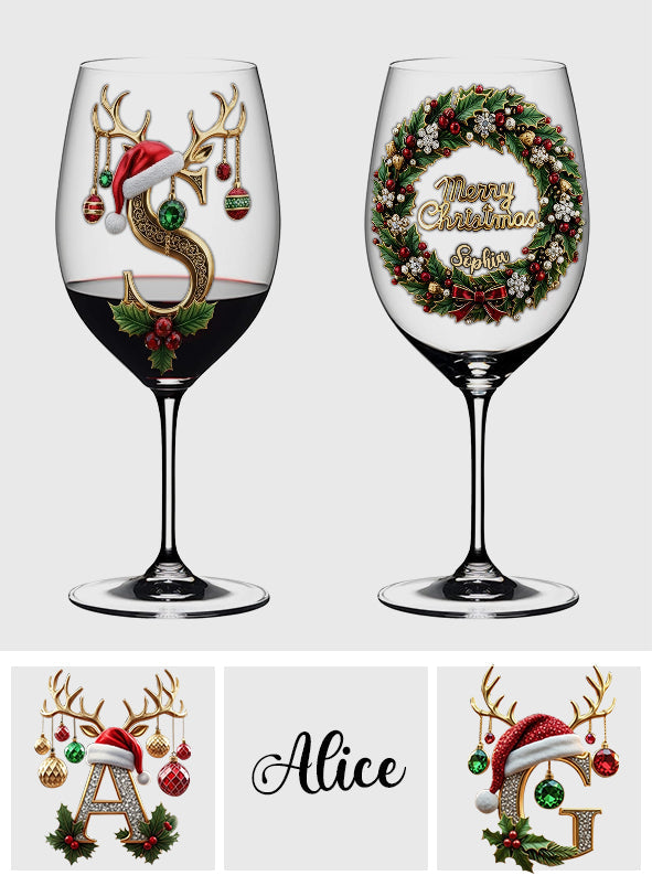 Merry Christmas - Personalized Family Wine Glass With Long Stem