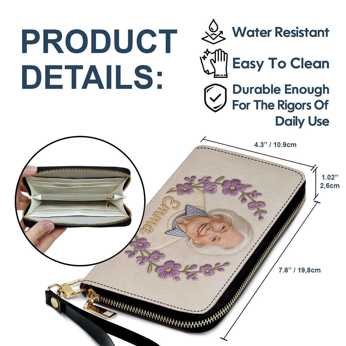 Personalisierte Geburtsblume & Name - Selbstliebe-Geldbörse aus Leder
