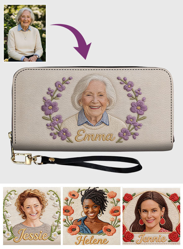 Personalisierte Geburtsblume & Name - Selbstliebe-Geldbörse aus Leder