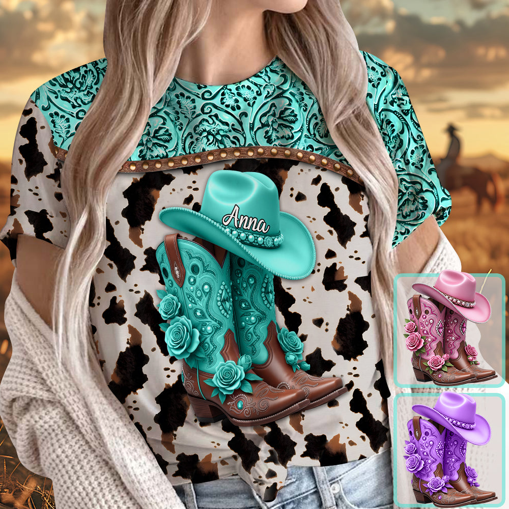 Western-Cowgirl-Stiefel - Personalisiertes Cowgirl-Shirt
