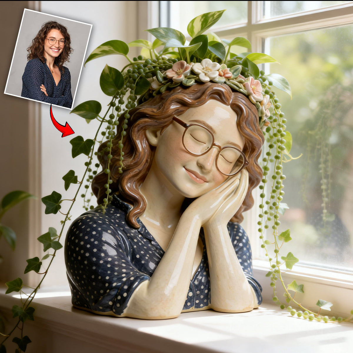 Dreaming Girl – Personalisierte Gartenvase aus Acryl in individueller Form