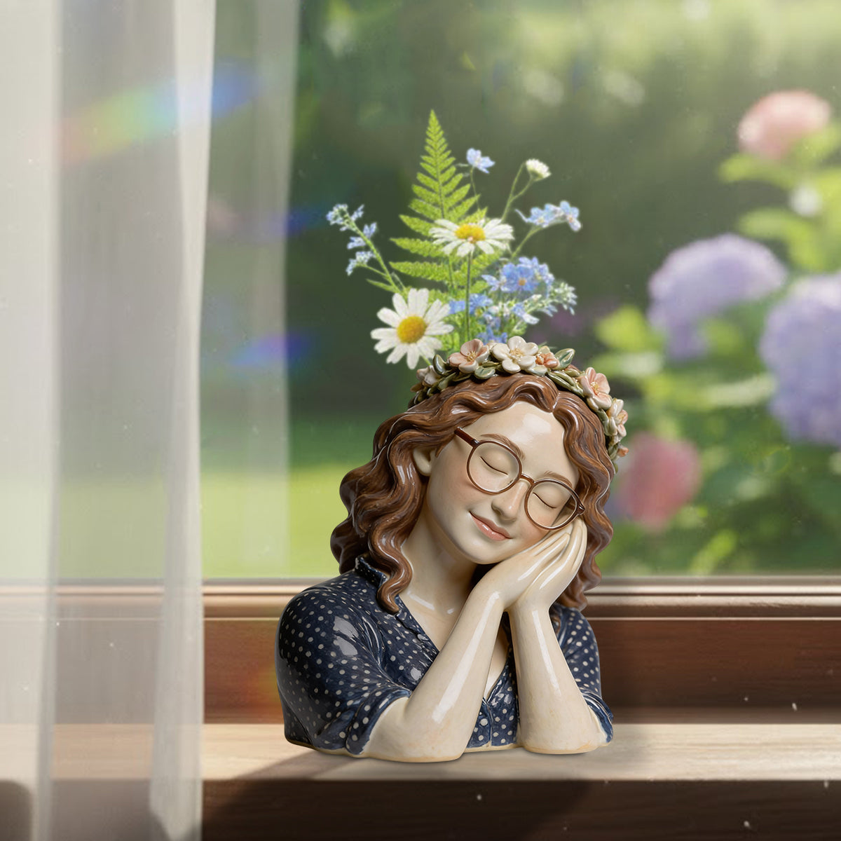 Dreaming Girl – Personalisierte Gartenvase aus Acryl in individueller Form