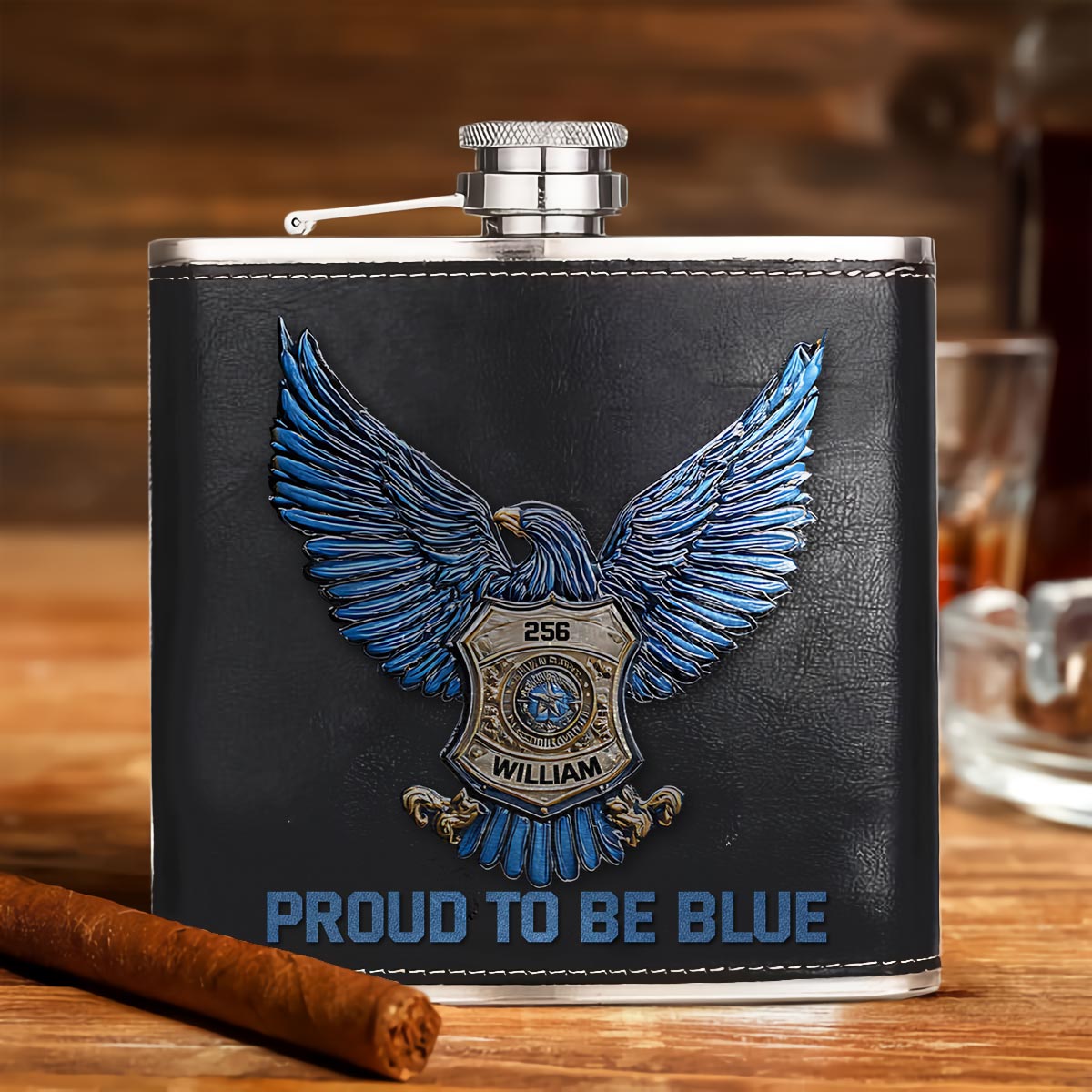 Proud to Be Blue - Personalized Police Officer Hip Flask