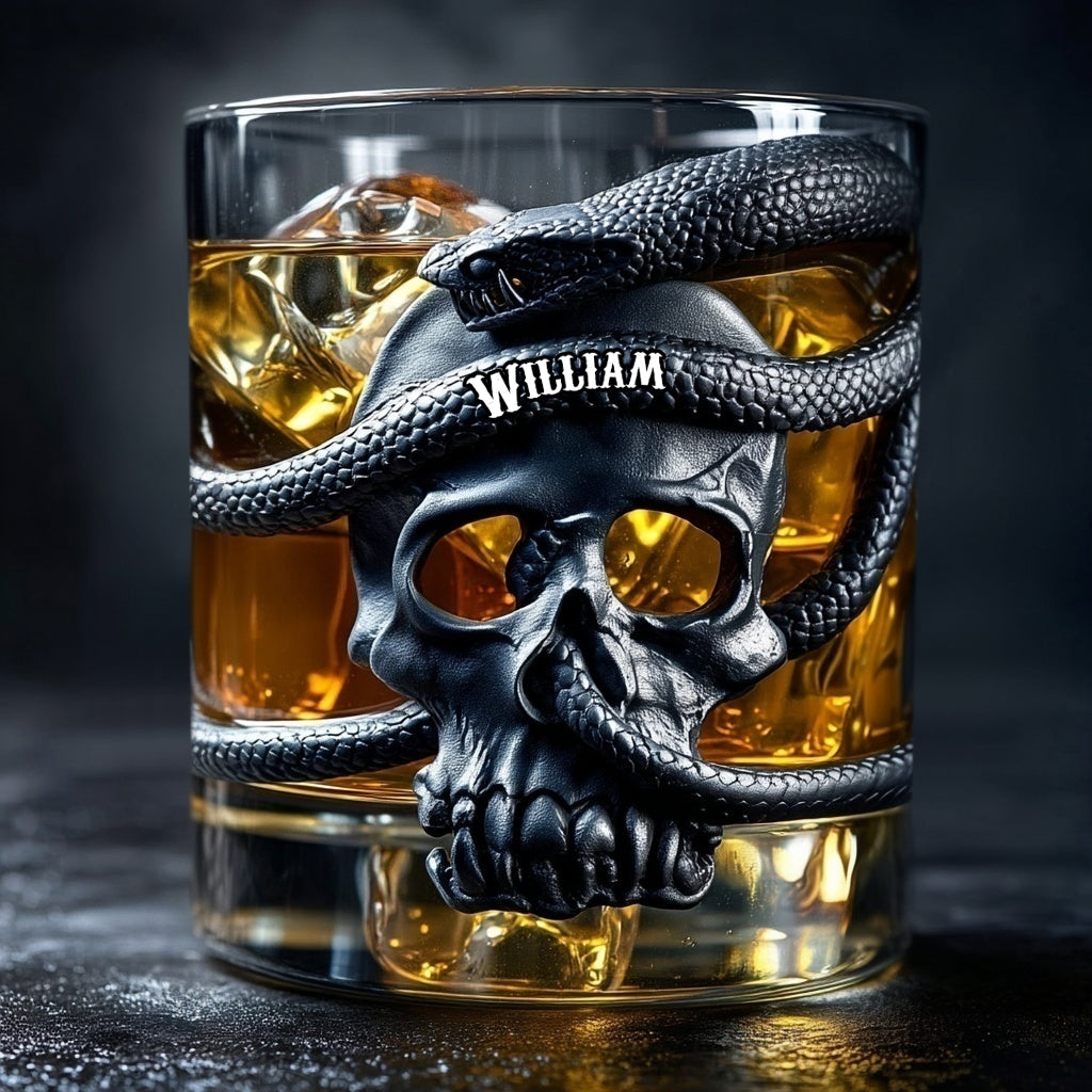 Totenkopf & Schlange – Personalisiertes Totenkopf-Whiskyglas