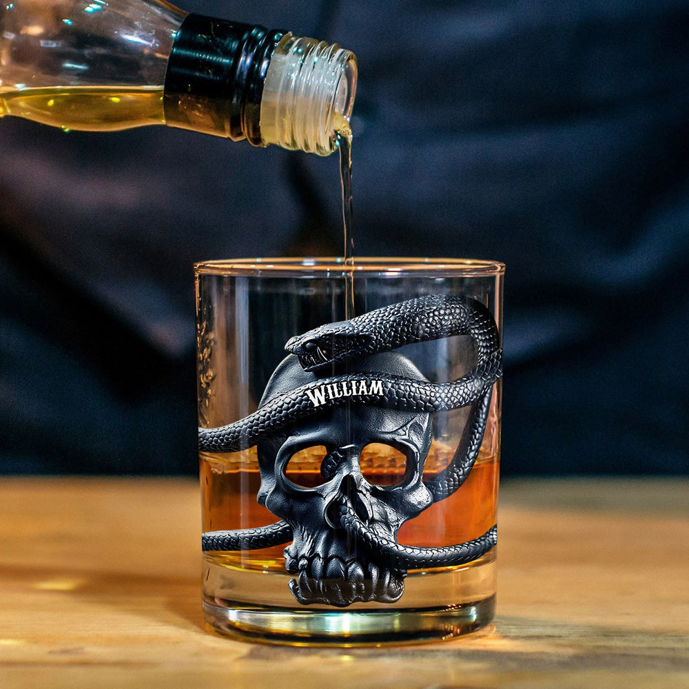 Totenkopf & Schlange – Personalisiertes Totenkopf-Whiskyglas
