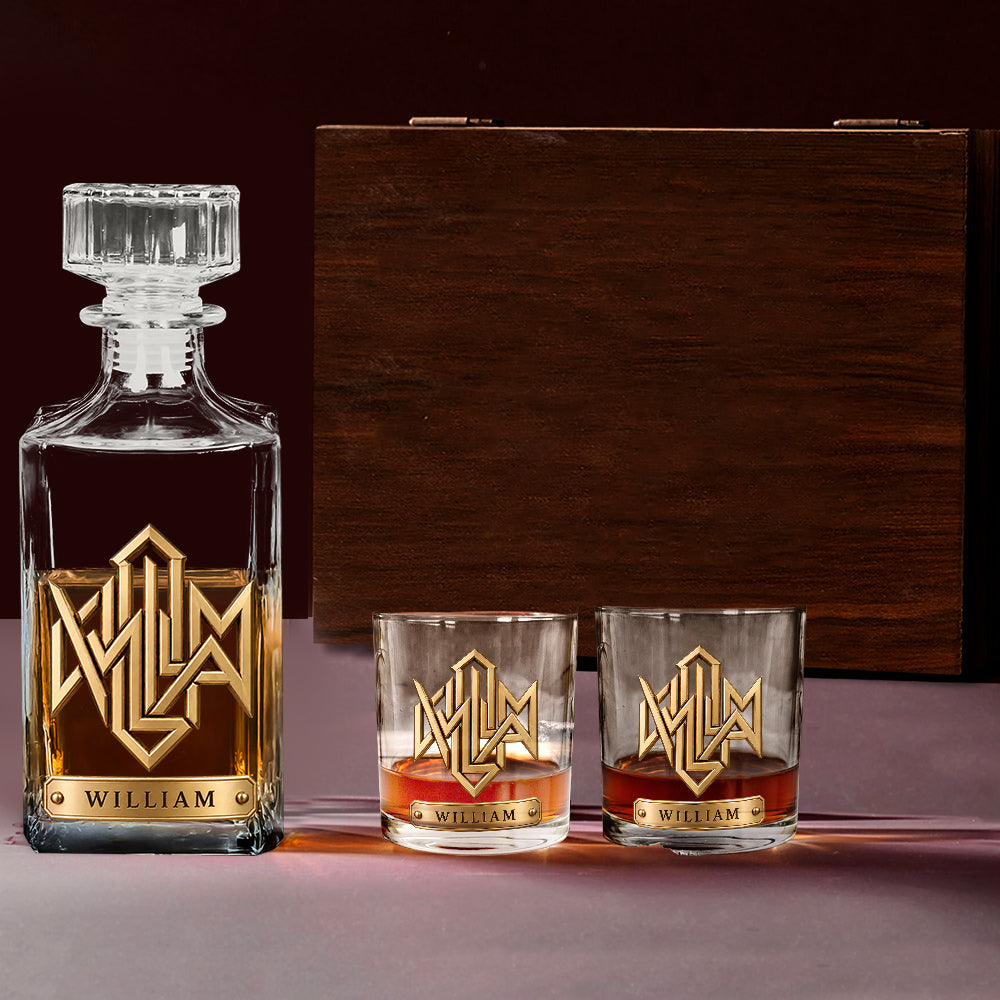 Luxury Name Logo - Personalized Real Men Whiskey Decanter Set