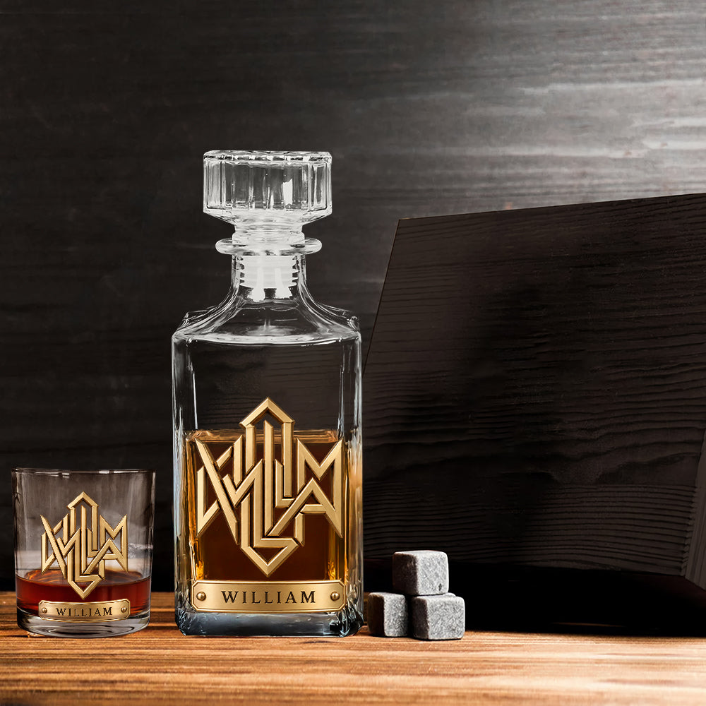 Luxury Name Logo - Personalized Real Men Whiskey Decanter Set