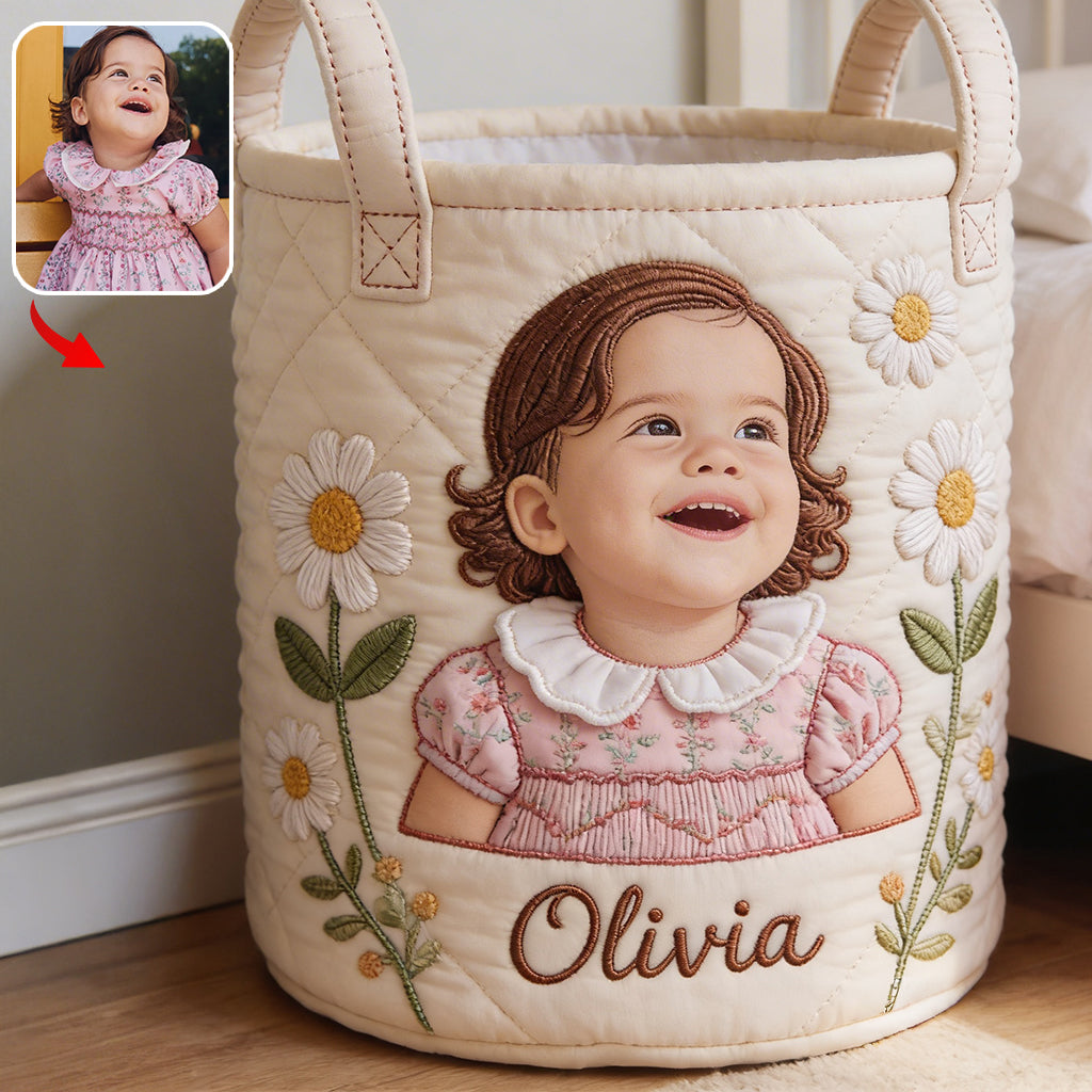 Custom From Any Flower, Any Photo - Personalized Birth Month Flower Storage Basket
