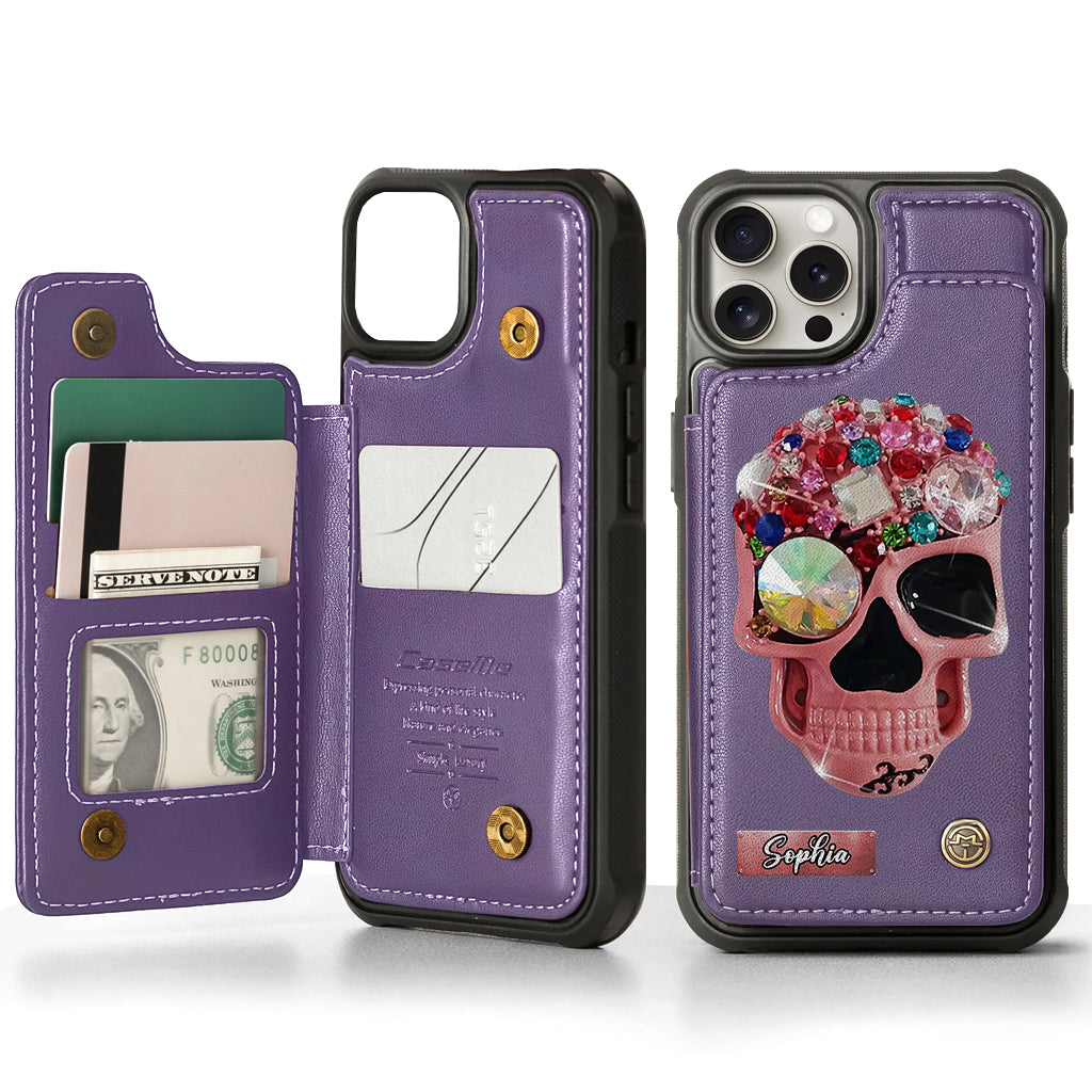 Shiny Skull - Personalized Skull Wallet Phone Case