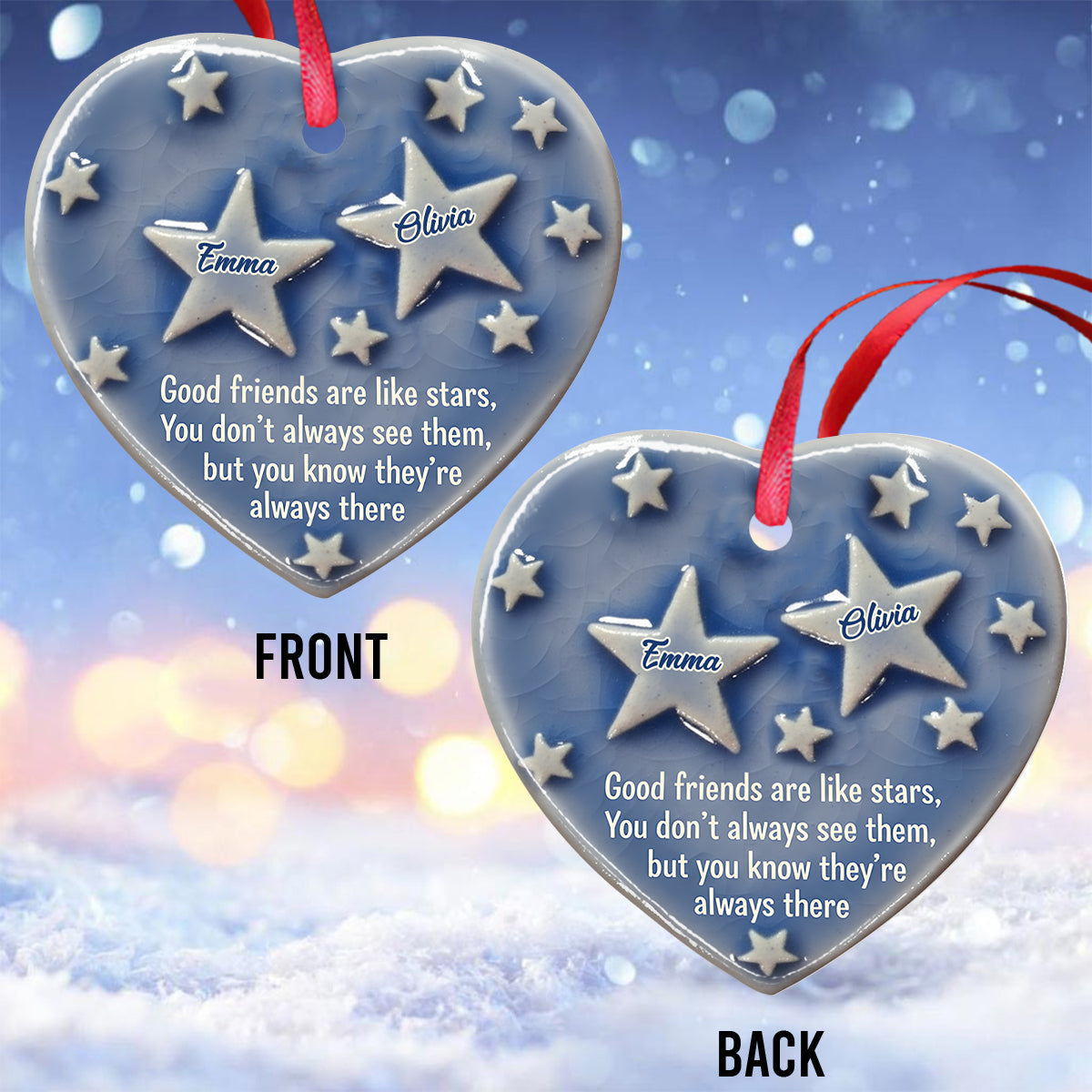 Good Friends Are Like Stars - Personalized Bestie Ceramic Heart Ornament