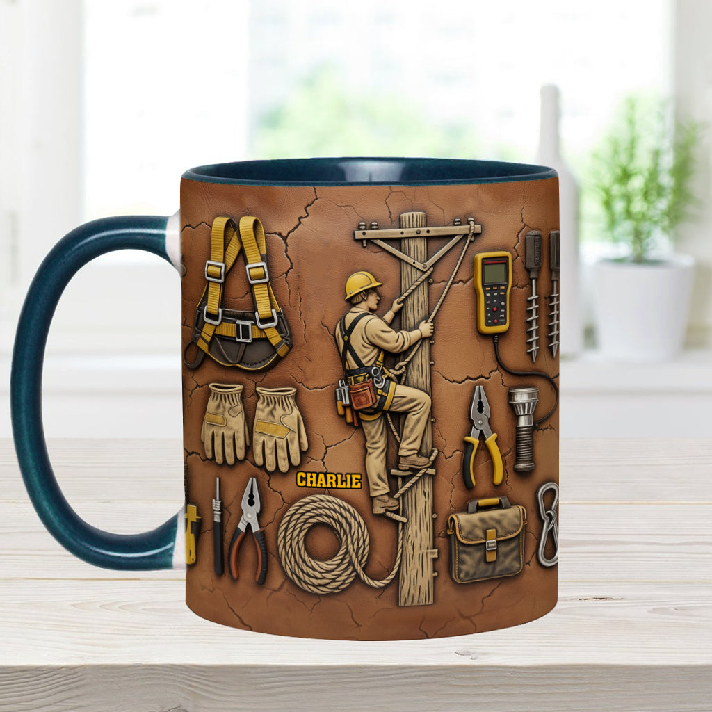 Strength Of The Line - Personalized Lineman Accent Mug