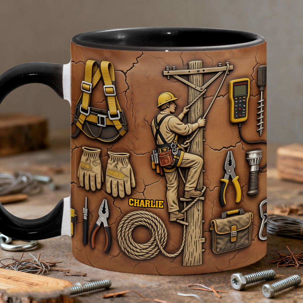 Strength Of The Line - Personalized Lineman Accent Mug