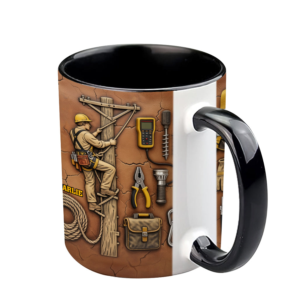 Strength Of The Line - Personalized Lineman Accent Mug