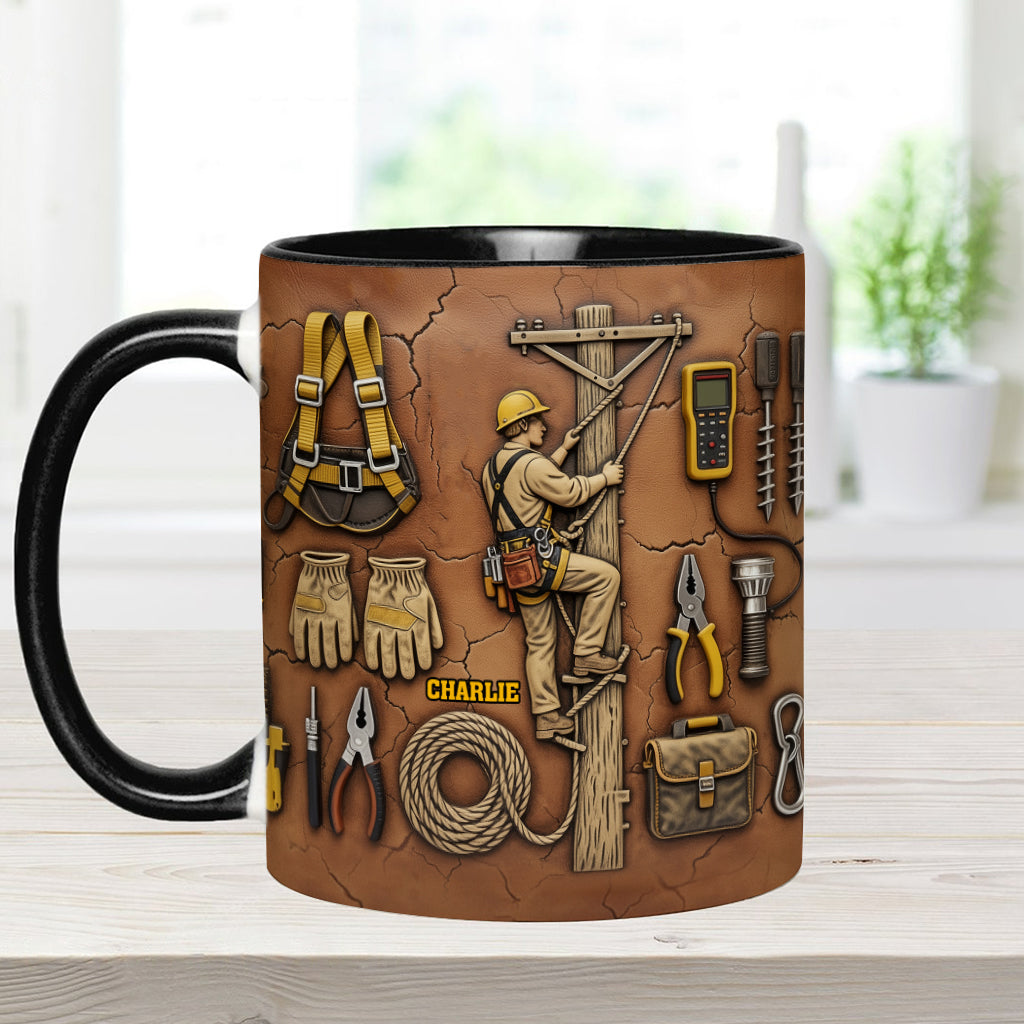 Strength Of The Line - Personalized Lineman Accent Mug