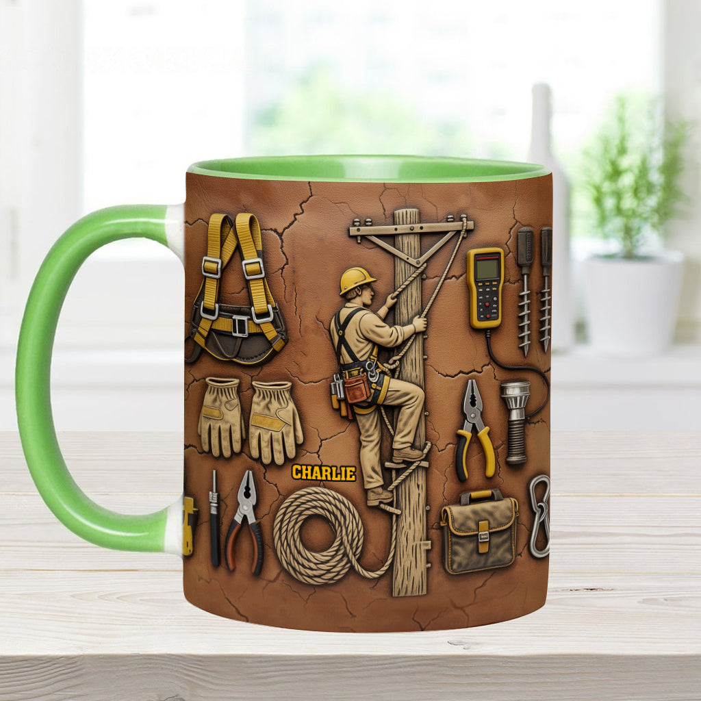 Strength Of The Line - Personalized Lineman Accent Mug