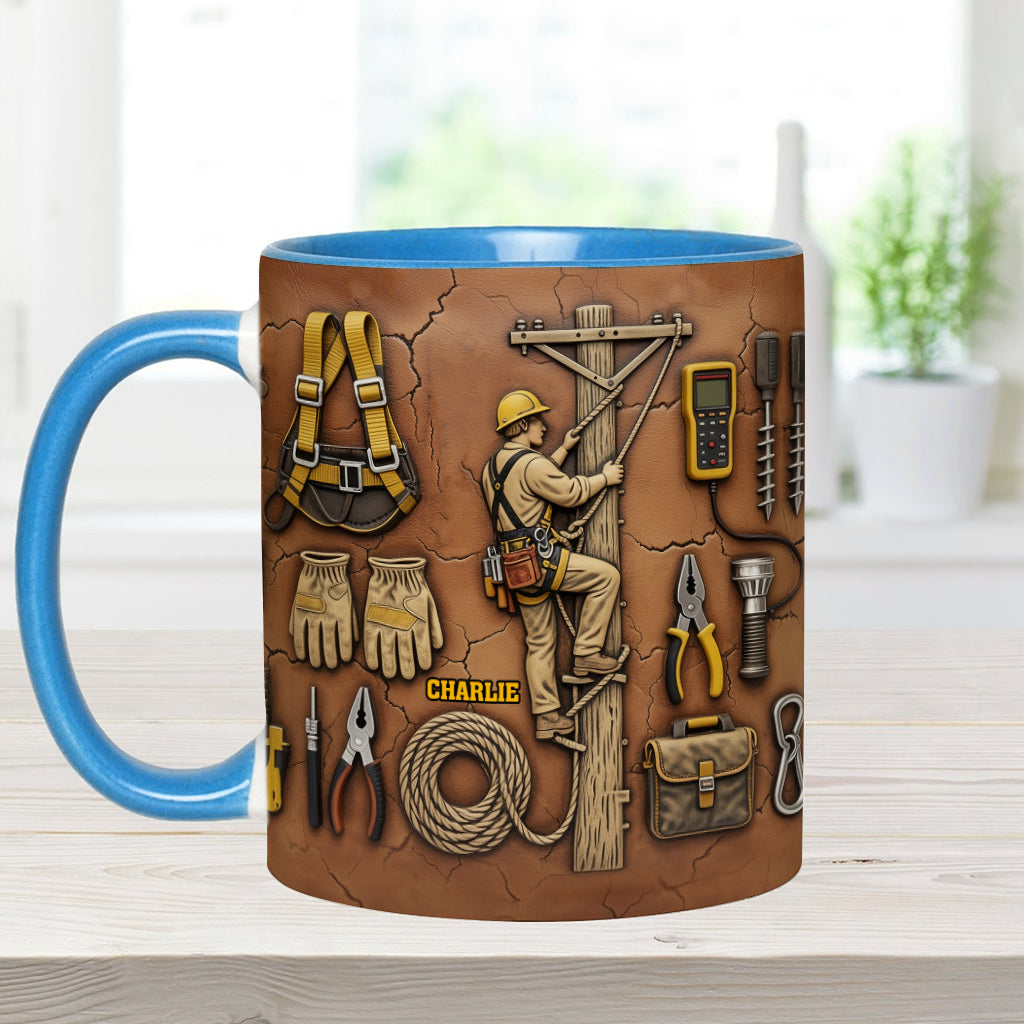 Strength Of The Line - Personalized Lineman Accent Mug