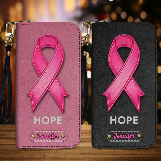 Hope - Personalized Breast Cancer Awareness Leather Long Wallet